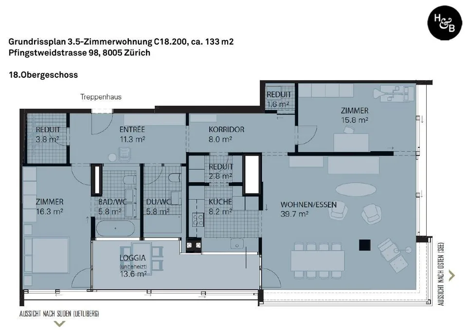 Skyline Living über Zürich - Wohnen im 18. Obergeschoss