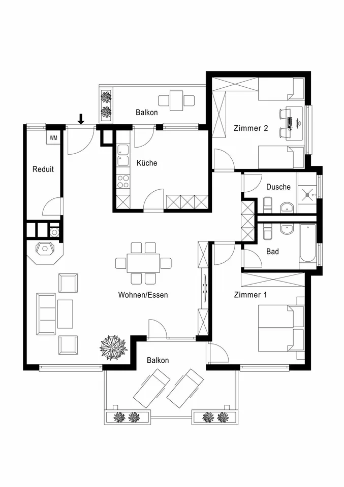 3.5-Zimmer Wohnung, 1. Obergeschoss mit ca. 121 m² Wohnfläche und Lift