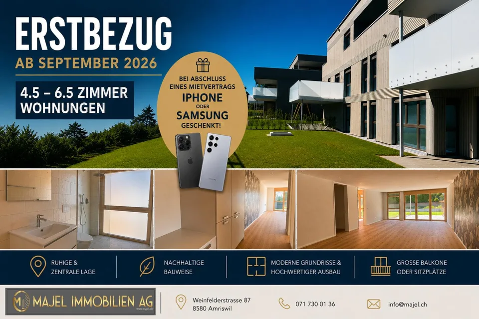 Grosszügige 4.5-Zimmer Neubauwohnung an ruhiger Lage in Erlen