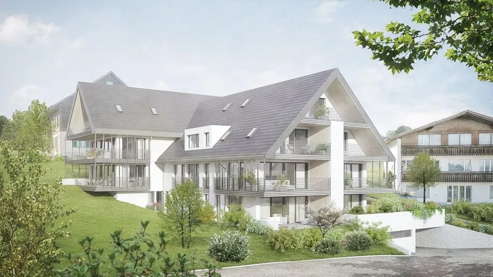 Grande terrasse et extension moderne au-dessus du brouillard