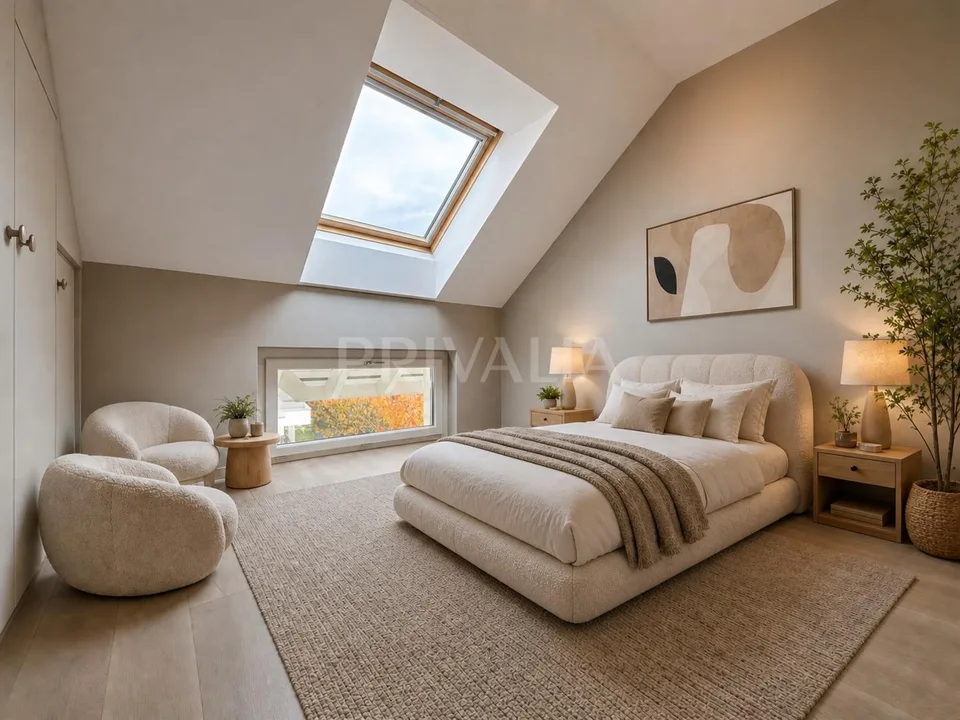 Attique en duplex Minergie de 135 m² avec balcon et cheminée à Mies