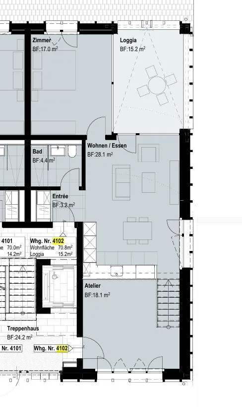 Helle 3.5-Zimmer-Atelierwohnung mit Loggia