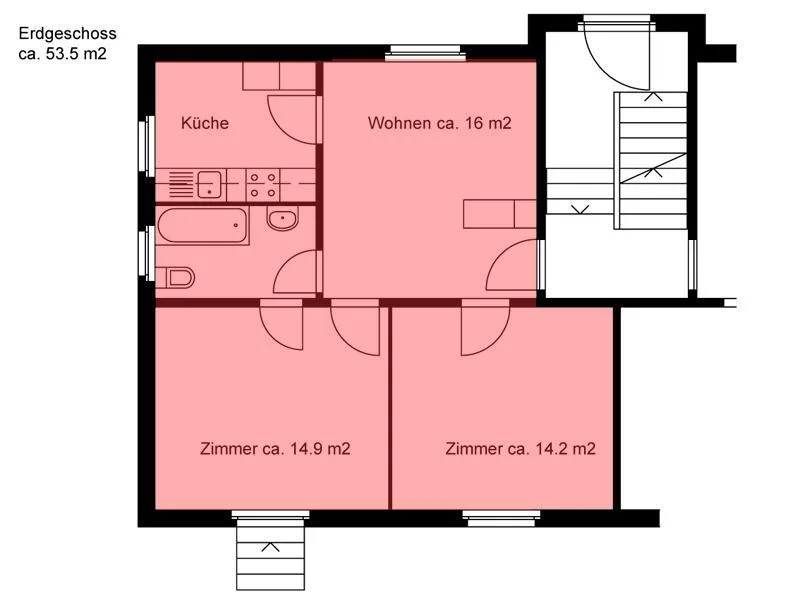 Charmant appartement 2.5 pièces au rez-de-chaussée avec petit espace de sièges pour location à durée limitée