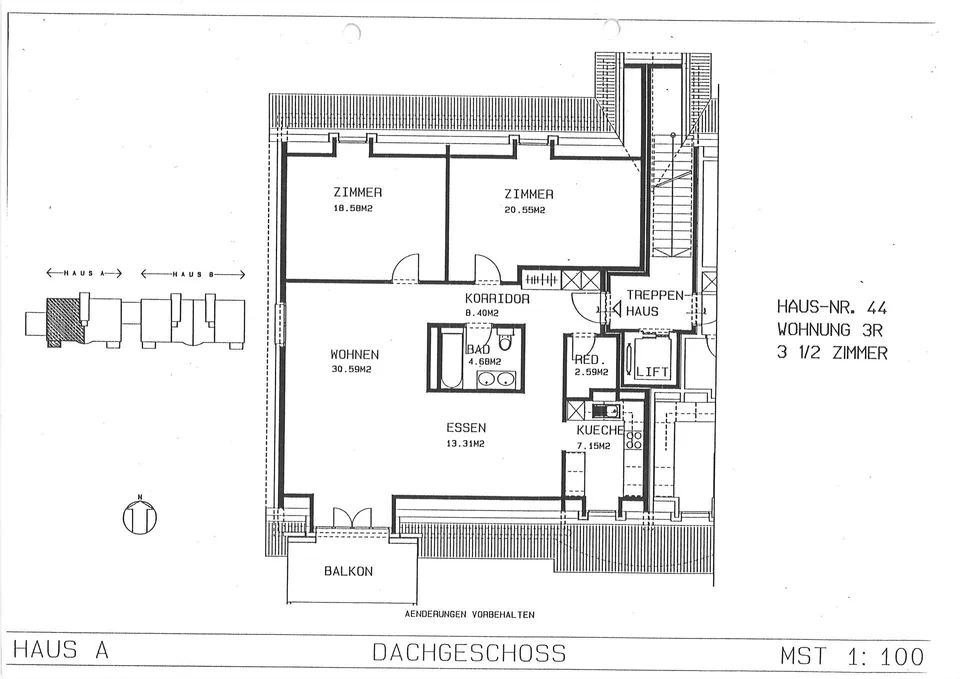 Schöne 3,5-Zimmer-Dachwohnung mit Terrasse + Lift