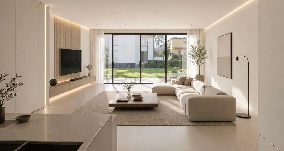 Elegant new villa with garden in residential area surrounded by greenery