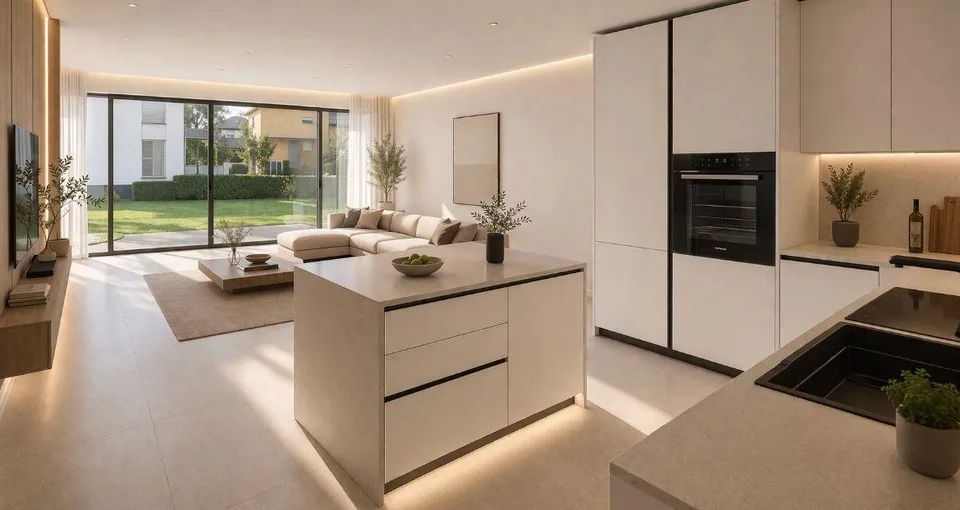 Elegant new villa with garden in residential area surrounded by greenery