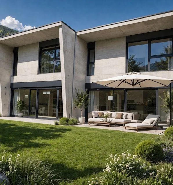 Elegant new villa with garden in residential area surrounded by greenery