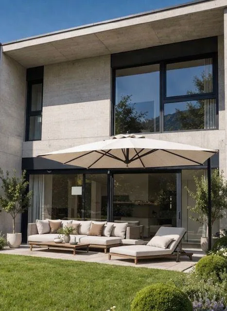 Elegant new villa with garden in residential area surrounded by greenery