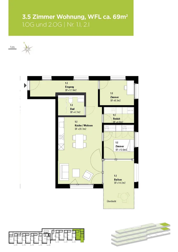 Appartement de 3,5 pièces tout à fait moderne et adapté à l'âge