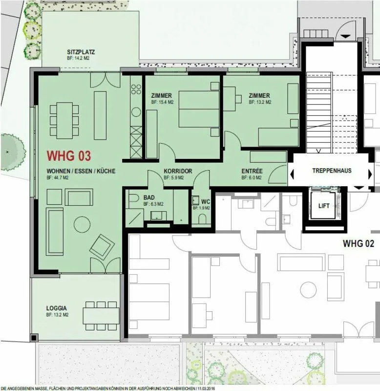 helle, moderne Wohnung mit Sitzplatz und Loggia