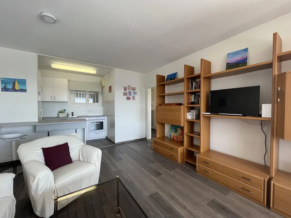 Zweieinhalb-Zimmer-Wohnung mit Möbeln und Seeblick mit Pool in Aldesago