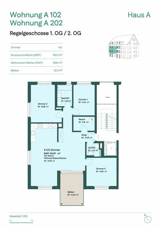 Attraktive 4.5-Zimmer Etagenwohnung mit sonnigem Balkon