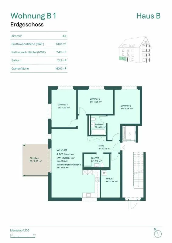 Helle 4.5-Zimmer Gartenwohnung mit Sitzplatz und Garten
