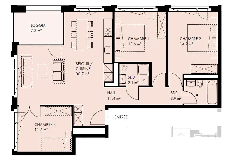 Appartement de 4.5 pièces au 1er étage, Nord-Ouest Quartier de lOr...