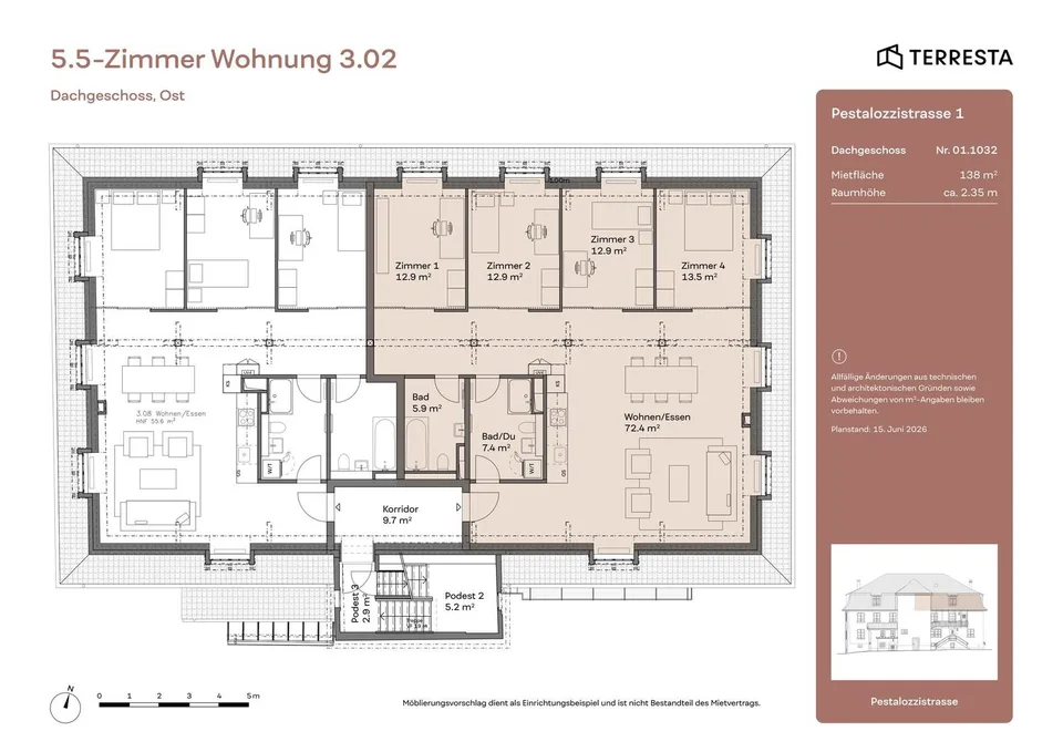 Frisch renovierte 5.5-Zimmer-Familienwohnung