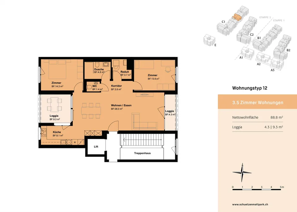 Komfortable 3.5 Zimmer Eigentumswohnung mit praktischer ruhiger Loggia – Foto 9 von 10