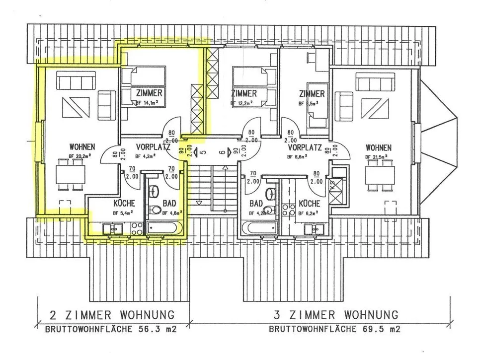 Bel appartement de 2,5 pièces sous les toits dans un excellent emplacement