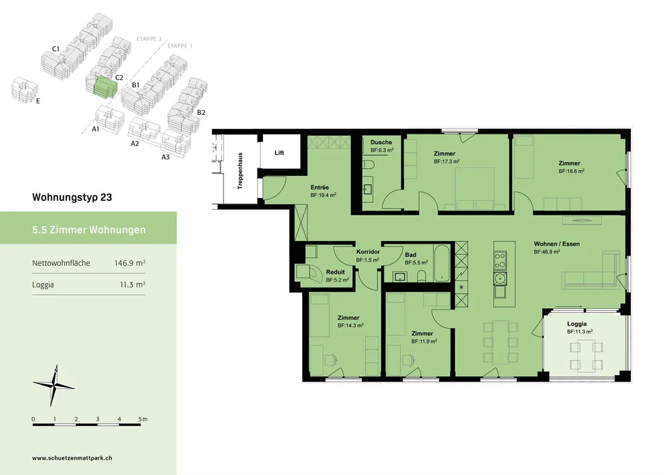 Helle moderne 5.5 Zimmer Eigentumswohnung mit praktischer Loggia – Foto 9 von 10