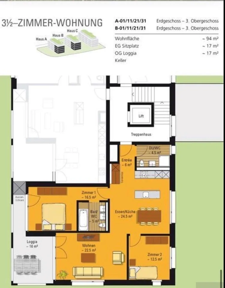 Modern 3.5-room apartment in Goldach – new building with balcony and great view