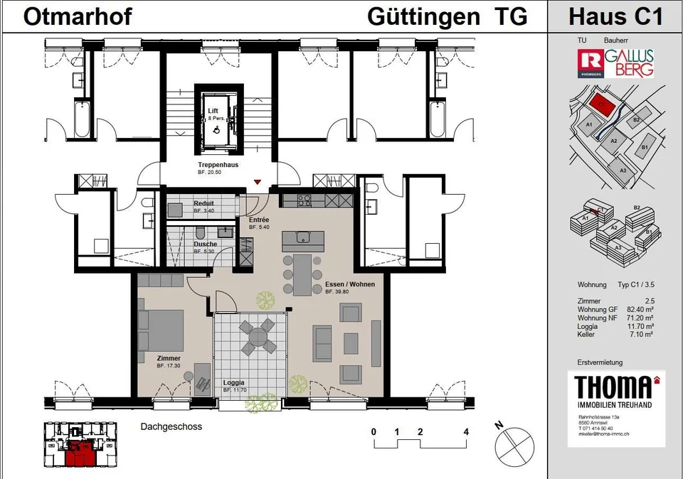 2.5 Zimmer-Dachwohnung mit Loggia und hohen Räumen