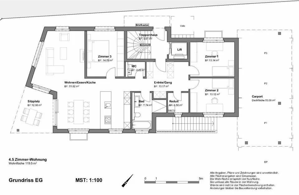4.5 Zimmer-Wohnung mit sonnigem Garten und Carport – Foto 8 von 9