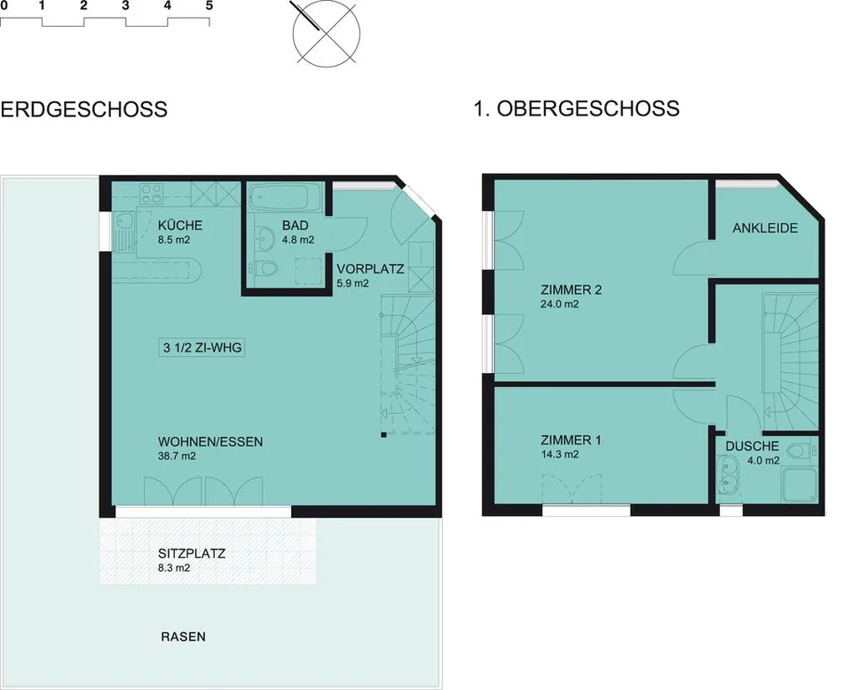 Grosszügige Maisonette-Gartenwohnung mit zwei Nasszellen