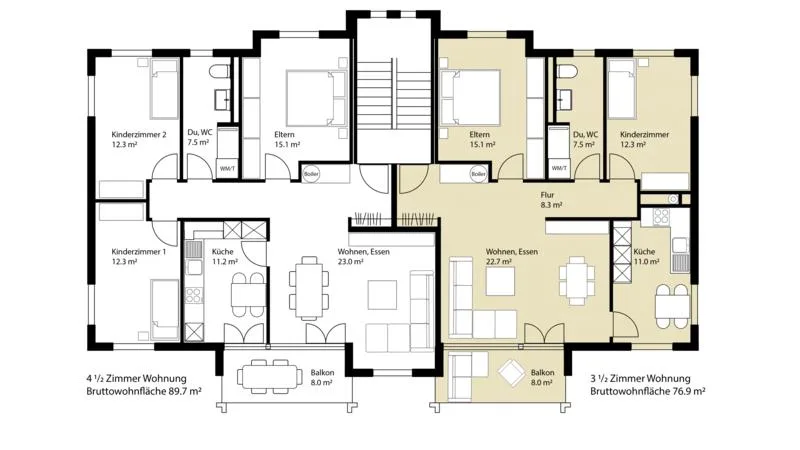Appartement ensoleillé de 3,5 pièces avec un caractère bien-être