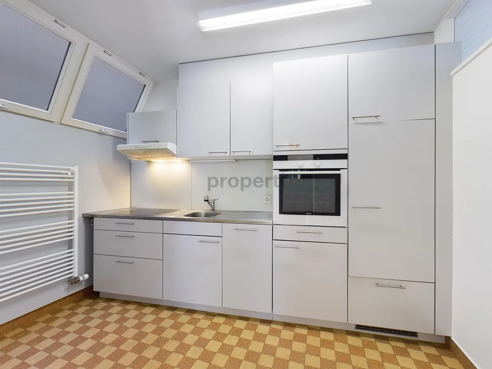 Moderne Küche, Balkon und gemeinsame Dachterrasse