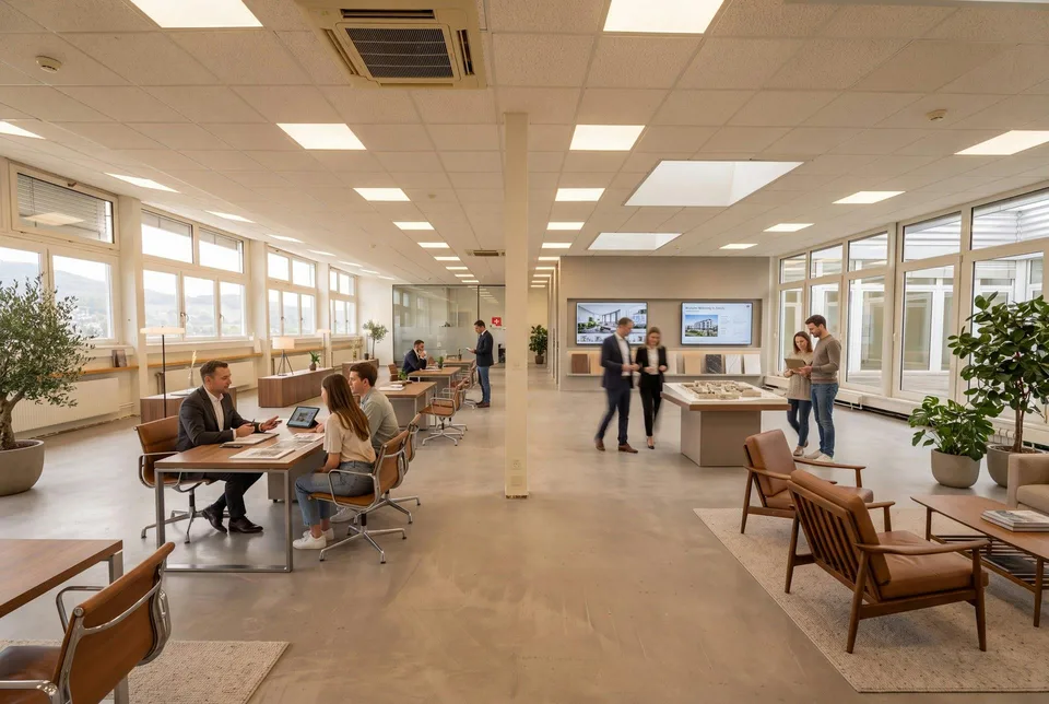 SUPERBE ESPACE DE BUREAU ET COMMERCIAL AVEC ATRIUM ET VUE À PRATTELN