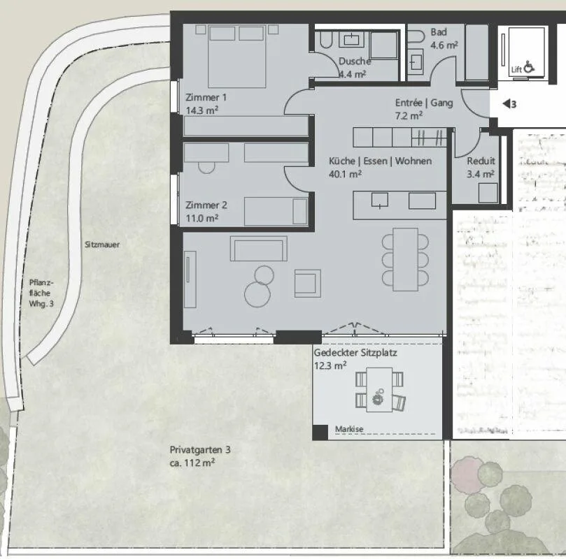 Appartamento giardino 3,5 locali - UNTERDORF MÖNTHAL - Architettura contemporanea nel cuore della natura – foto 4 di 4