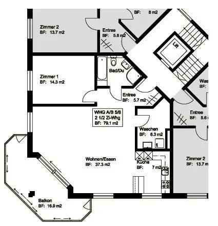 Exklusive 2.5 ZWG mit verglastem Balkon, 80m2