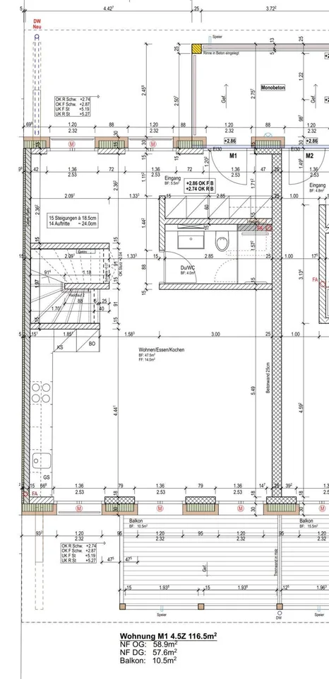 4.5 Zimmer, 116 m², 1. Stock