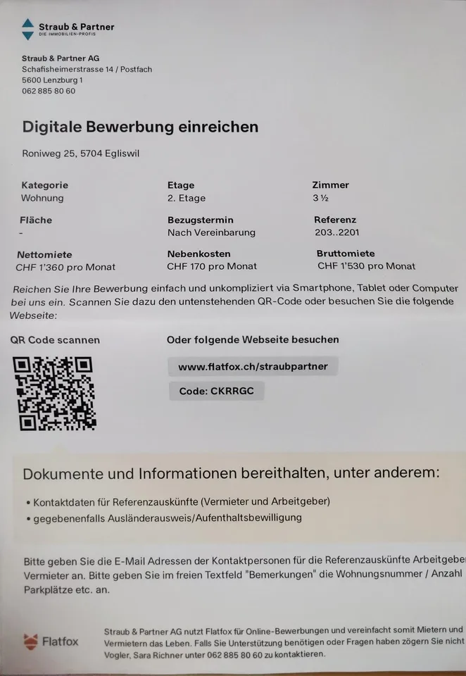 Appartamento 3.5 locali al 2° piano a Egliswil – disponibile immediatamente