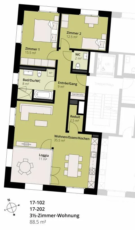 Modern 3.5 room apartment