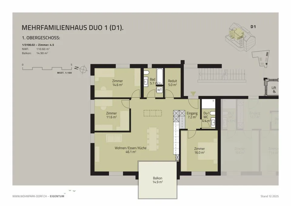 WOHNPARK DORF - 4,5-Zimmer-Wohnung im 1. Obergeschoss – Foto 8 von 9