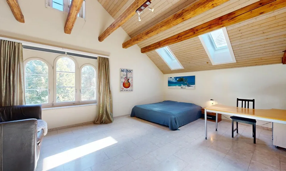 Unique attic apartment with fireplace and visible beams – photo 5 of 11