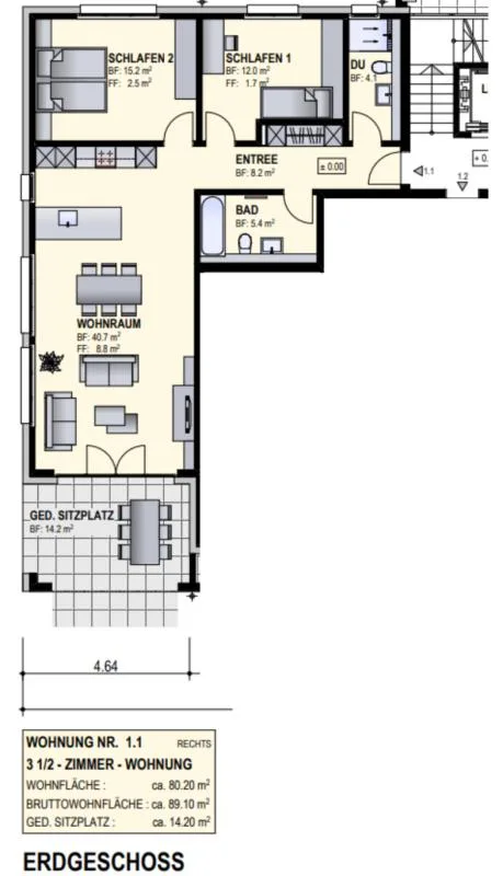 Moderne 3.5-Zimmerwohnung mit Stil und Komfort im Erdgeschoss – photo 8 sur 8