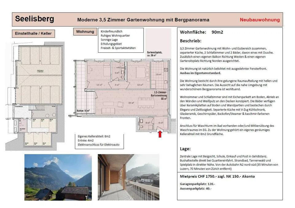 Moderne 3.5 Zimmerwohnung mit Gartensitzplatz & Bergpanorama – photo 14 of 14