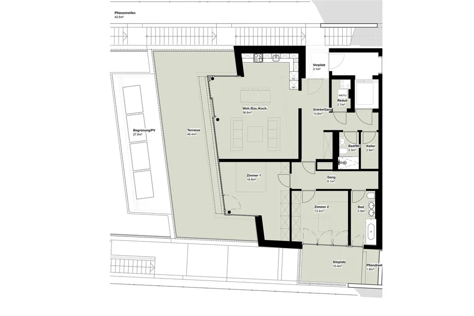 Erstvermietung - Exklusive 3.5 Zimmer-Geschosswohnung mit Aussicht  -  W2