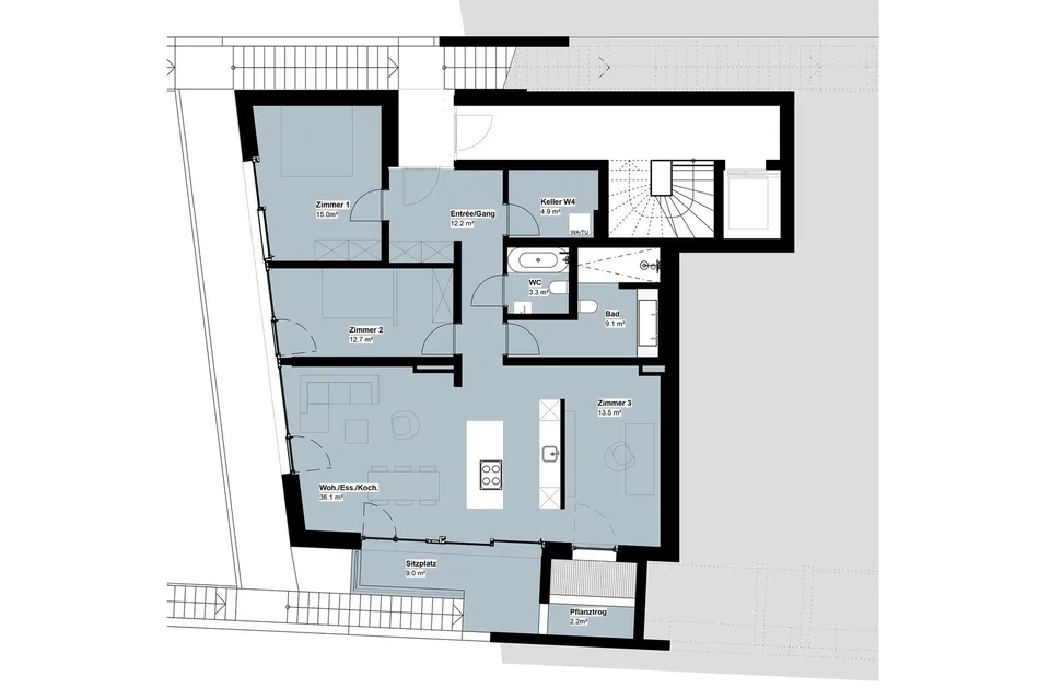 Erstvermietung - Exklusive 3.5 Zimmer-Geschosswohnung mit Aussicht  -  W4