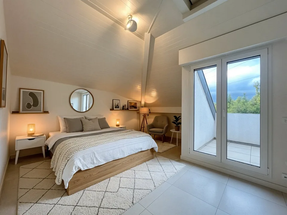 Mansarda di 3 locali di 91m2, calma e con vista libera