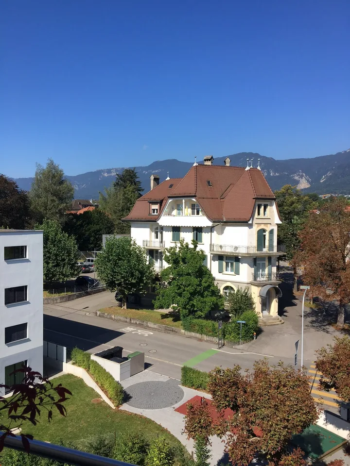 From 1.10. - Great view from the 2.0 room attic apartment into the neighborhood/green