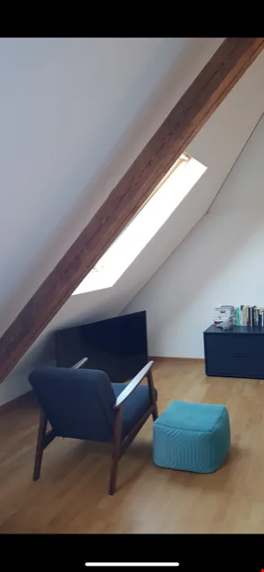 From 1.10. - Great view from the 2.0 room attic apartment into the neighborhood/green