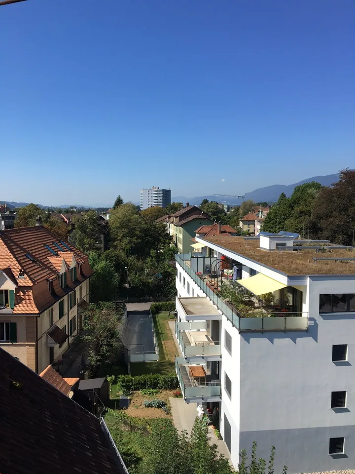 Ab 1.10. - Toller Ausblick von der 2.0 Zi Dach Whg ins Quartier/Grüne