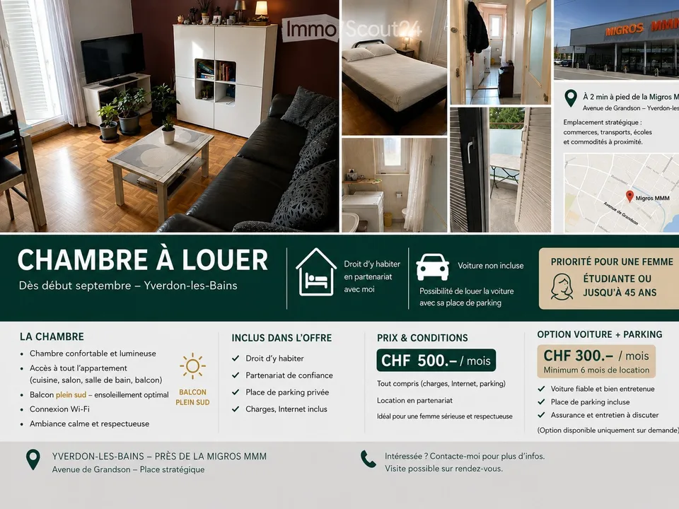 CHAMBRE À 500 CHF YVERDON !