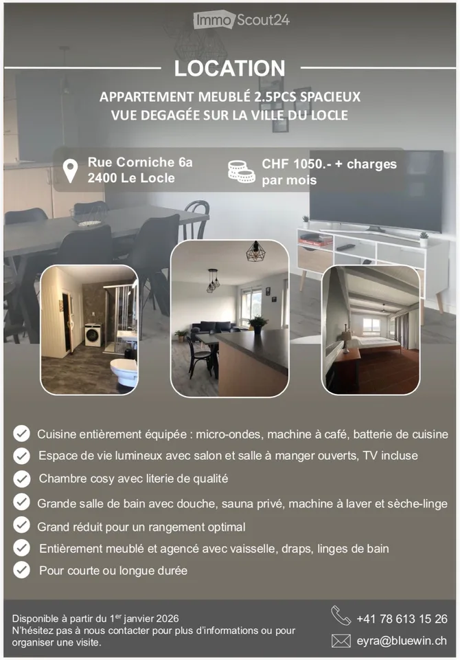 Apparemment meublé et complètement agencé