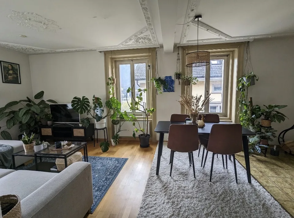 Altbauwohnung mit eigener Dachterrasse, Cheminée und offener Küche