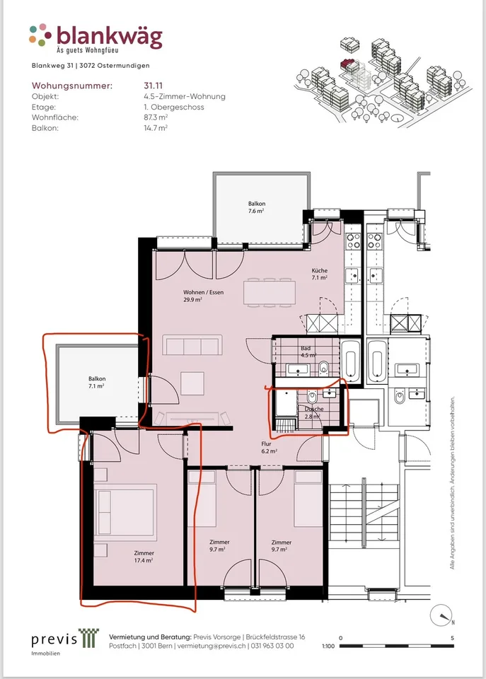 Modern shared flat room with private bathroom & balcony in Ostermundigen