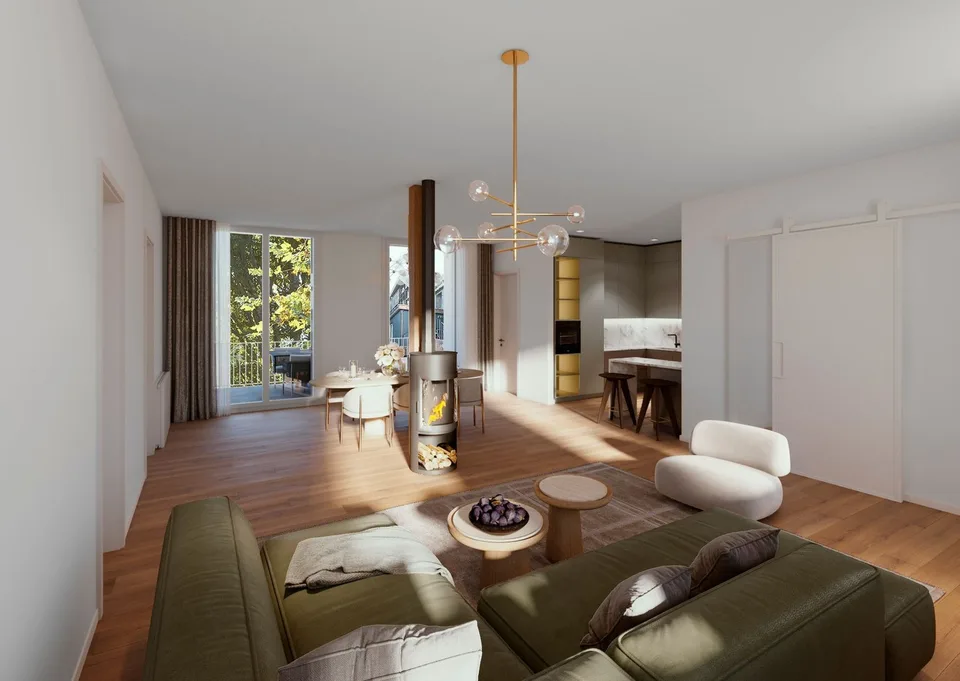 Appartement en rez-de-chaussée de 3,5 pièces lumineux avec balcon (EG Saal)