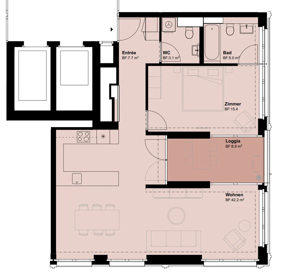 2.5 Zimmer exklusive im LetziTurm, möbiliert